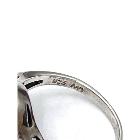 925 Marsala Ring Sterling Silver Vintage Estate Black Oval Glass Marcasites 7.5 - Picture 3 of 13